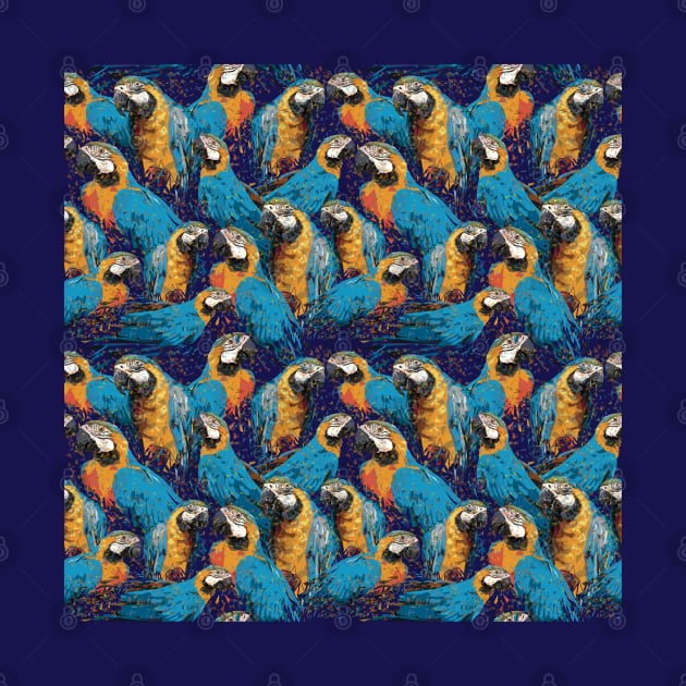 seamless pattern of Blue and gold macaw birds by Lewzy Design