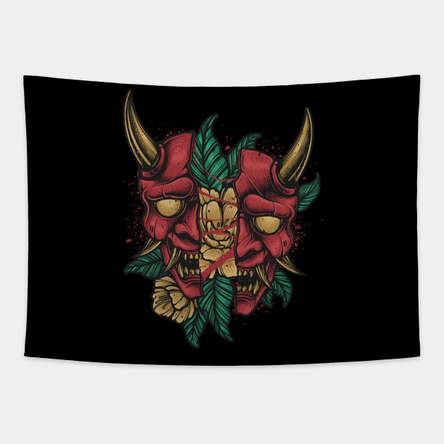 Oni mask flower Tapestry by vhiente