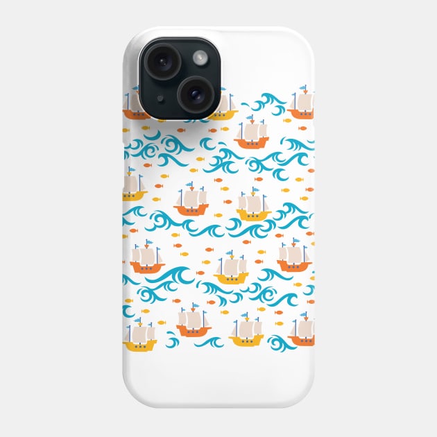 Oceanic Adventure: Yellow and Red Sailing Ships with Fish Phone Case by FlinArt