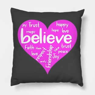 Believe Word Cloud Heart Pillow