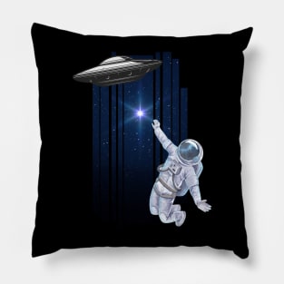 Ufo alien funny cute flying spaceship astronaut moon mars cosmic forest Pillow