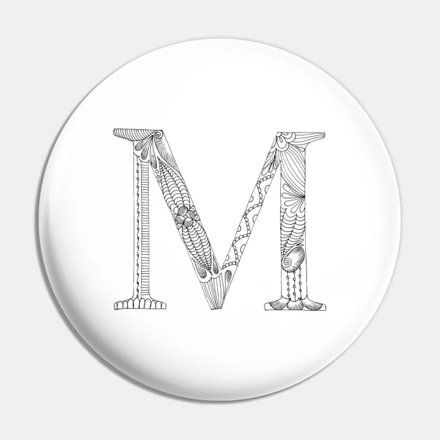 Henna Alphabet M / Henna Letter M - Black Henna Line Art Pin by Tilila