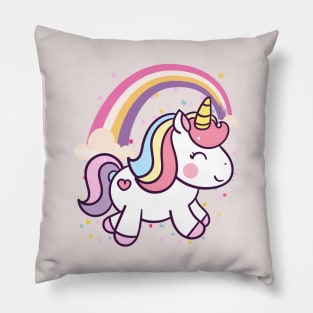 Cute Unicorn With Rainbow and Little Flowers Pillow