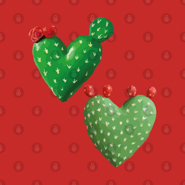 Cactus heart nopal adorable prickly pear set mexican kawaii pattern by T-Mex