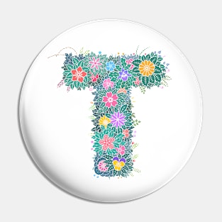 "T" Floral Letter Monogram Pin