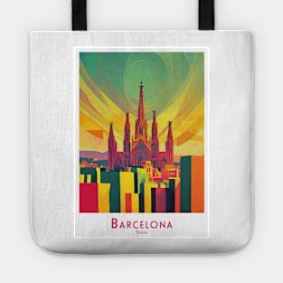 Colorful minimalistic Barcelona Vibrant Skyline in Spain Tote