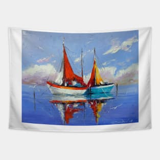 Sailboats in the sea Tapestry