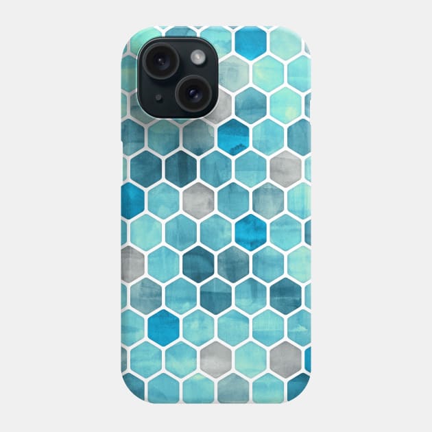 Blue Ink - Watercolor hexagon pattern Phone Case by micklyn