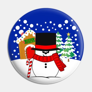 Jolly Christmas Snowman with a Top Hat and Candy Cane Pin