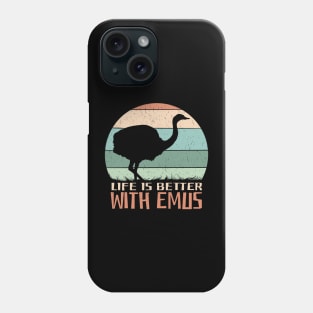 emu with a retro sunset background and the quote "Life is better with emus" Best emu lovers gift Phone Case