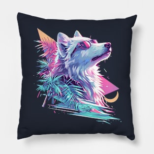 wolf synthwave Pillow