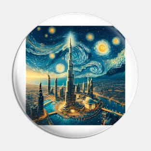Dubai, United Arab Emirates, in the style of Vincent van Gogh's Starry Night Pin