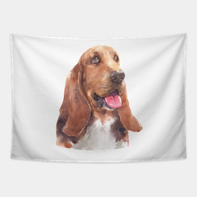 Tricolor Basset Hound Watercolor Art Tapestry by doglovershirts