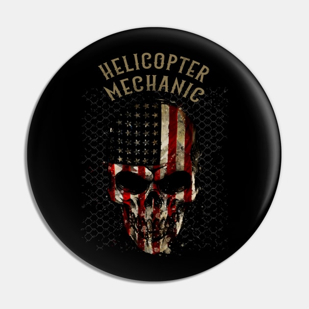 Helicopter Mechanic - Watercolor Skull in American Flag Design Pin by best-vibes-only