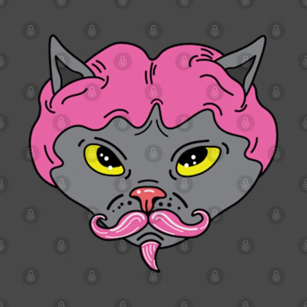 Cat with wig, hairless cat with wig, cat with a mustache by Sourdigitals