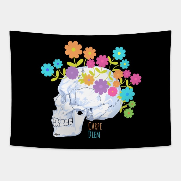 Skull Flower Carpe Diem (oXymor) Tapestry by Meistler