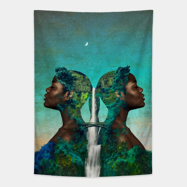 Mother Nature Waterfall Tapestry by mintchocollage