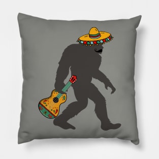 Funny Bigfoot with Moustache and Mexican Guitar for Cinco de Mayo Pillow