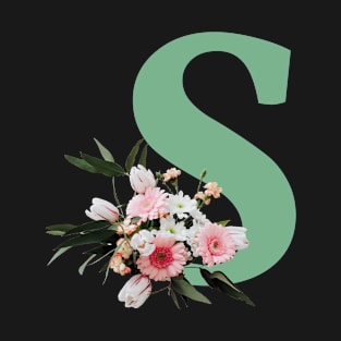 Letter S green with colorful flowers T-Shirt