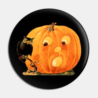 Vintage Halloween Jack O Lantern and Owl Pin