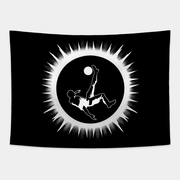 Solar Eclipse 2024 Soccer Player Overhead Kick Tapestry by Julio Regis