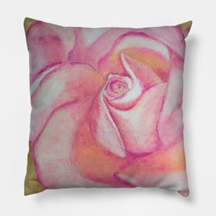 Impressionist rose oil pastel painting close up Pillow