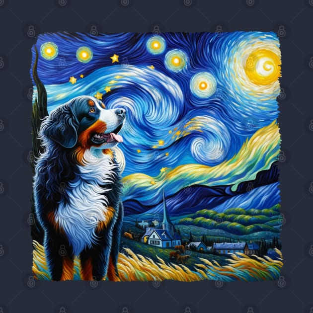 Starry Bernese Mountain Dog Portrait - Pet Portrait by starry_night