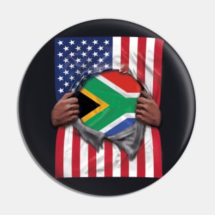 South Africa Flag American Flag Ripped - Gift for South African From South Africa Pin