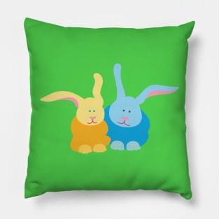 Pair of Blue and Gold Bunnies Pillow