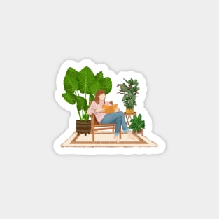 Reading and plants illustration Magnet