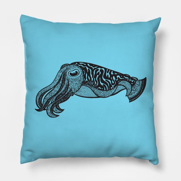 Cuttlefish - hand drawn marine animal design Pillow by Green Paladin