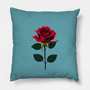 Red rose on a blue circle background Pillow