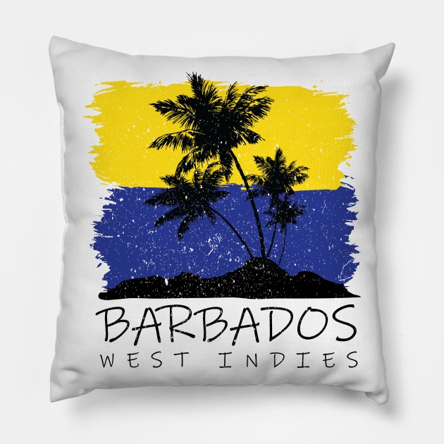 Barbados National Colors with Palm Silhouette Pillow by IslandConcepts