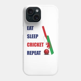 Eat Sleep Cricket Repeat Wales Flag Cricket Bat Phone Case