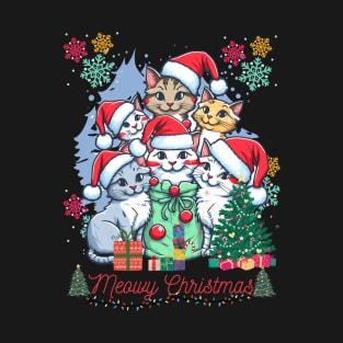 Merry Cristmas with red black cat T-Shirt