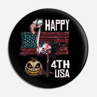 Scary Halloween Pumpkin Flamingo Happy 4th Usa American Flag July Fourth Pin