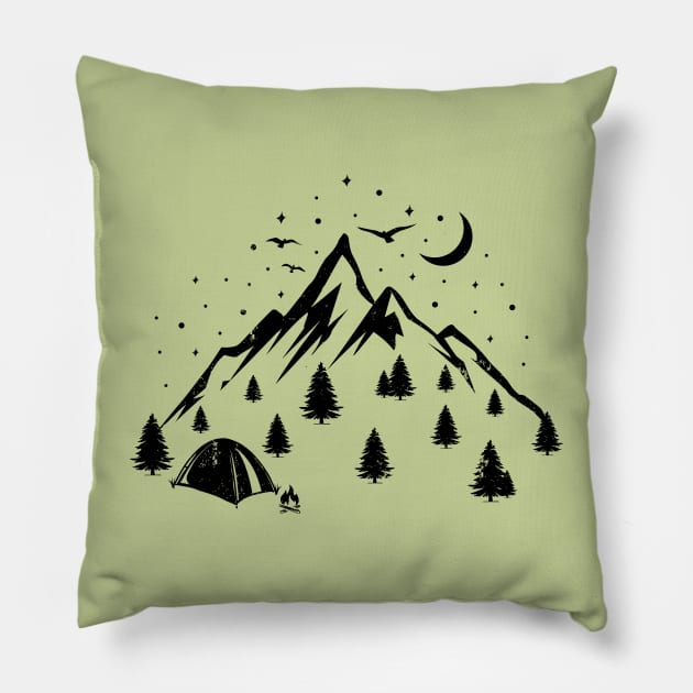 Mountains And Forest silhouette Pillow by BadrooGraphics Store