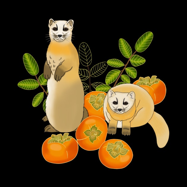 Japanese pine Marten and persimmon fruit by Naty Design Prague