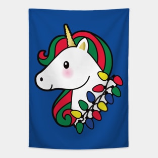 Christmas Unicorn With Lights Tapestry
