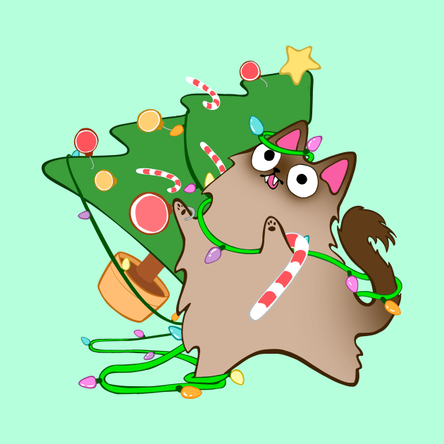 Christmas Zoomies Himalayan Cat Knocks Over Tree funny kitty kawaii by BluVelvet