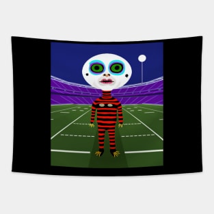 AI generated weird creature on Football field Tapestry