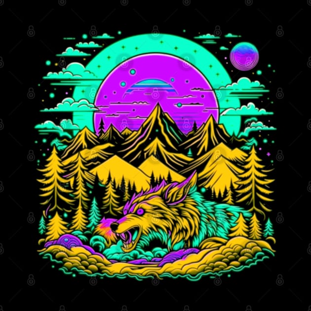 Psychedelic Mountains of Werewolf Monster by vystudio