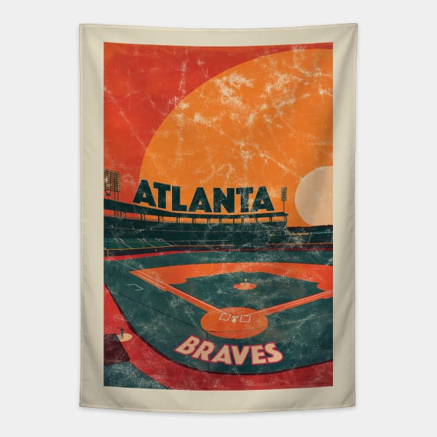 Midcentury Atlanta Braves Stadium Tapestry by Rad Love