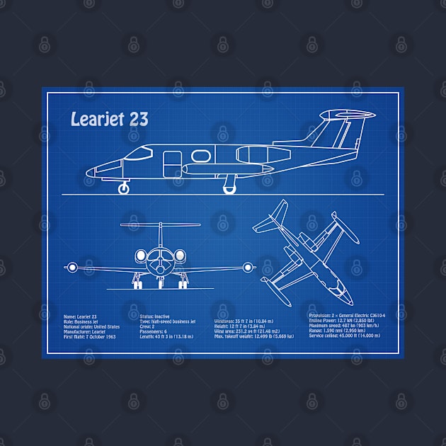 Learjet 23 - Airplane Blueprint - AD by SPJE Illustration Photography