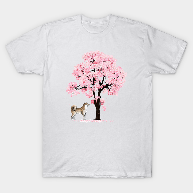 Shiba Inu Dog Japanese Cherry Blossom Sakura Flower Tree - Sakura - T-Shirt