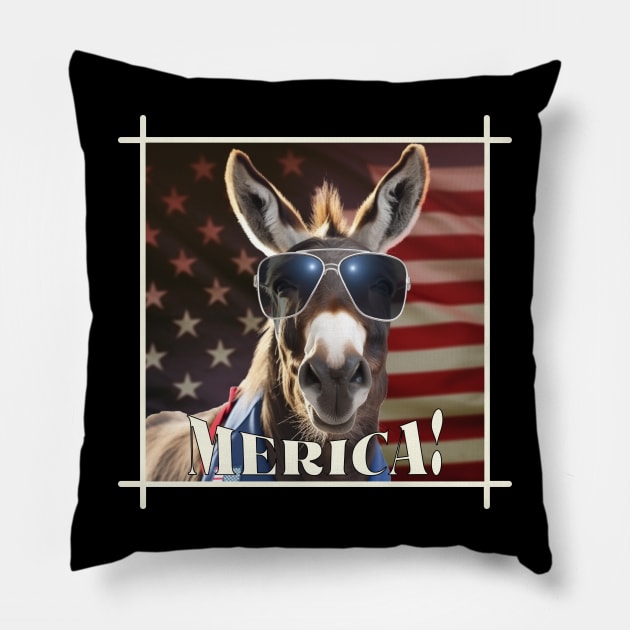 Funny Patriotic Donkey MERICA! Happy Birthday America! Pillow by webbjuliannamarie@gmail.com