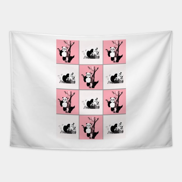 Pandas Checker - Pink Tapestry by adamzworld