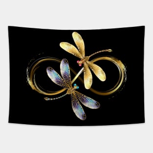 Infinity with Two Golden Dragonflies Tapestry