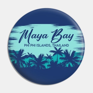 Maya Bay Phi Phi Islands, Thailand Retro Beach Landscape with Palm Trees Pin