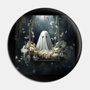 Floral Ghost On The Swing In Forest Halloween Gothic Pin